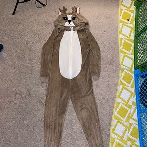 Forever 21 Size M Brown Cute Reindeer Onesie Jumpsuit Costume Sleeper 3D